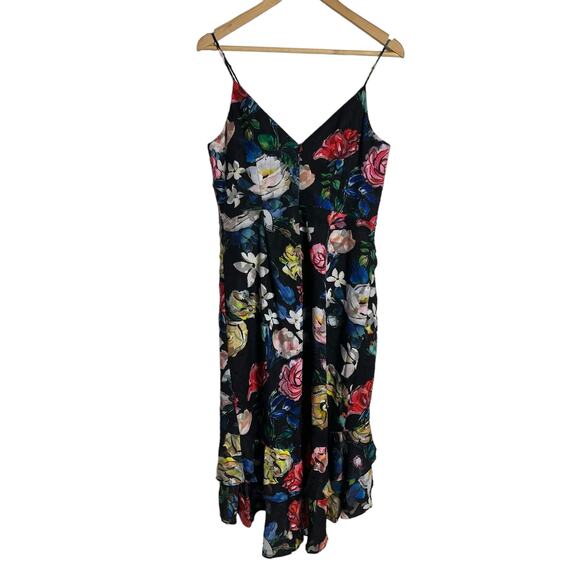 Aidan Mattox Black Burnout Floral Print Ruffled Hi-Low Cocktail Dress 8 - Picture 11 of 13